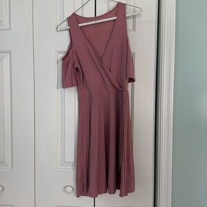 Alya Mauve wrap-style sun dress with shoulder cut out details and decorative tie